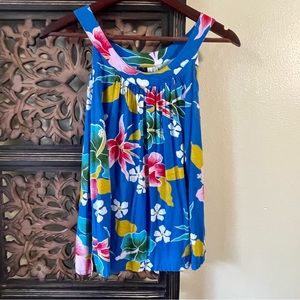 HAWAII Women’s Tank Top Rayon Blue Tropical Hibiscus Print Size L